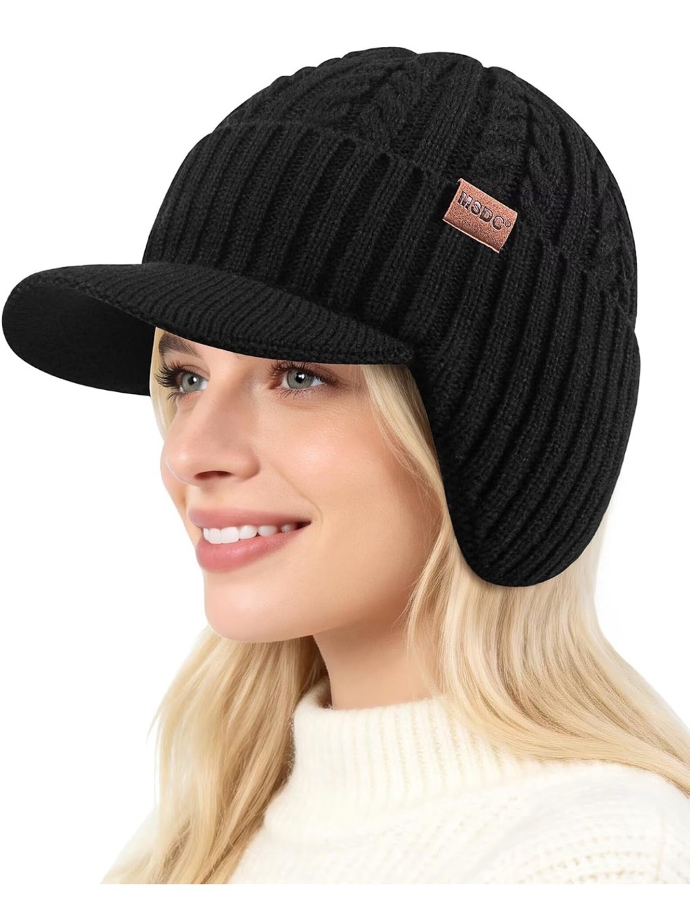 Insulated Knit Visor Beanie - Black